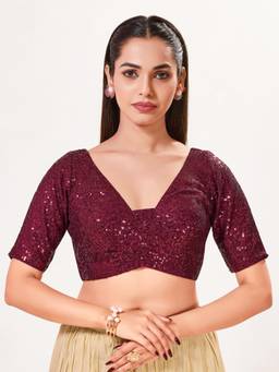 VAMAS - THE DESIGNER BLOUSES - Women Maroon Sequined Work Padded Stitched Blouse