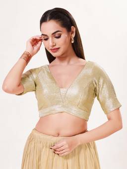 VAMAS - THE DESIGNER BLOUSES - Women Gold Sequined Work Padded Stitched Blouse