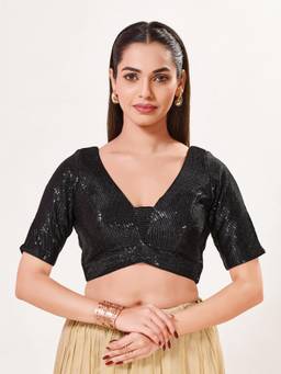 VAMAS - THE DESIGNER BLOUSES - Women Black Sequined Work Padded Stitched Blouse