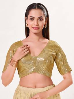 VAMAS - THE DESIGNER BLOUSES - Women Gold Sequined Work Padded Stitched Blouse