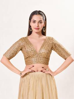VAMAS - THE DESIGNER BLOUSES - Women Gold Embroidered Sequined Work Padded Stitched Blouse