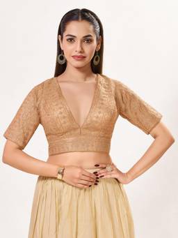 VAMAS - THE DESIGNER BLOUSES - Women Gold Embroidered Sequined Work Padded Stitched Blouse