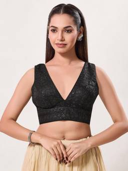 VAMAS - THE DESIGNER BLOUSES - Women Black Embroidered Sequined Work Padded Stitched Blouse