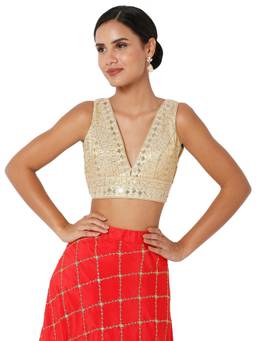 VAMAS - THE DESIGNER BLOUSES - Women Gold Embroidered Sequined Work Padded Stitched Blouse