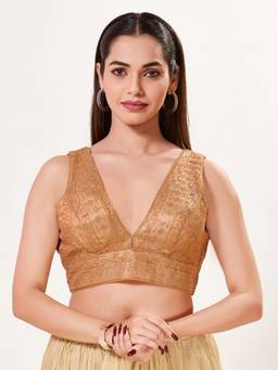 VAMAS - THE DESIGNER BLOUSES - Women Gold Embroidered Sequined Work Padded Stitched Blouse
