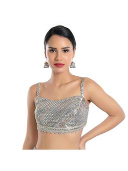 VAMAS - THE DESIGNER BLOUSES - Women Grey Sequined Work Mirror Work Padded Stitched Blouse