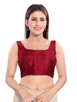 VAMAS - THE DESIGNER BLOUSES - Women Maroon Sequined Work Padded Stitched Blouse