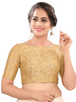 VAMAS - THE DESIGNER BLOUSES - Women Gold Embroidered Zari Work Padded Stitched Blouse
