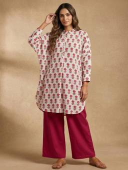 Indisangam - Women Pink-White Floral Printed Kurta with Palazzo