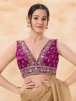VAMAS - THE DESIGNER BLOUSES - Women Wine Embroidered Sequined Work Padded Stitched Blouse