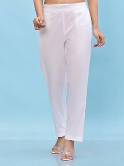 Juniper - Women White Solid Cotton Pant