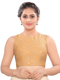 VAMAS - THE DESIGNER BLOUSES - Women Gold Floral Embroidered Padded Stitched Blouse