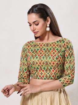 VAMAS - THE DESIGNER BLOUSES - Women Multi-Color Printed Padded Stitched Blouse