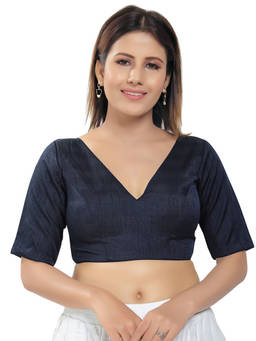 VAMAS - THE DESIGNER BLOUSES - Women Navy Blue Solid Padded Stitched Blouse