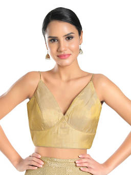 VAMAS - THE DESIGNER BLOUSES - Women Gold Solid Padded Stitched Blouse