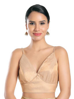 VAMAS - THE DESIGNER BLOUSES - Women Gold Solid Padded Stitched Blouse