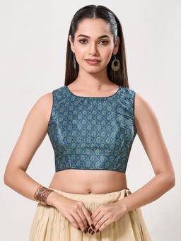 VAMAS - THE DESIGNER BLOUSES - Women Teal Printed Bandhani Padded Stitched Blouse
