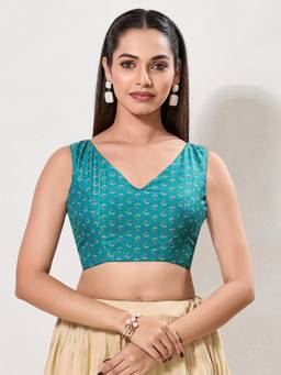 VAMAS - THE DESIGNER BLOUSES - Women Teal Printed Padded Stitched Blouse