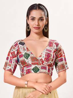 VAMAS - THE DESIGNER BLOUSES - Women Multi-Color Printed Woven Padded Stitched Blouse