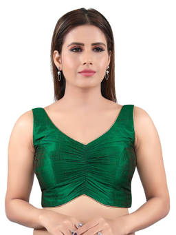 VAMAS - THE DESIGNER BLOUSES - Women Green Solid Padded Stitched Blouse