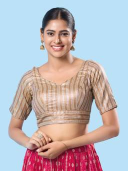 VAMAS - THE DESIGNER BLOUSES - Women Gold Woven Sequined Work Padded Stitched Blouse