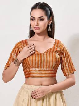 VAMAS - THE DESIGNER BLOUSES - Women Brown Woven Sequined Work Padded Stitched Blouse