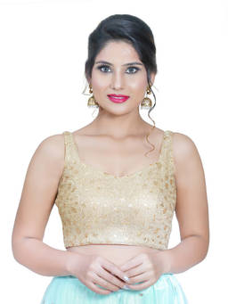 VAMAS - THE DESIGNER BLOUSES - Women Gold Embroidered Sequined Work Padded Stitched Blouse