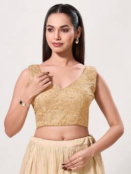 VAMAS - THE DESIGNER BLOUSES - Women Gold Floral Embroidered Padded Stitched Blouse