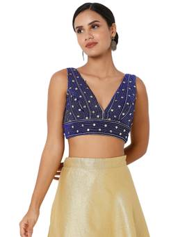 VAMAS - THE DESIGNER BLOUSES - Women Blue Embroidered Sequined Work Padded Stitched Blouse