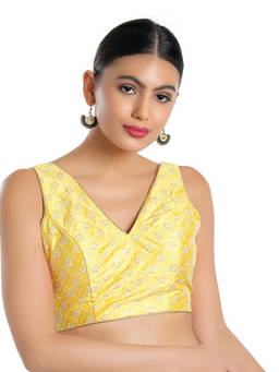 VAMAS - THE DESIGNER BLOUSES - Women Yellow Floral Sequined Work Padded Stitched Blouse