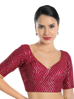 VAMAS - THE DESIGNER BLOUSES - Women Maroon Sequined Work Padded Stitched Blouse