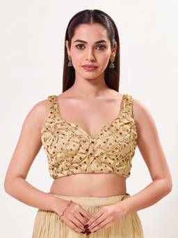VAMAS - THE DESIGNER BLOUSES - Women Gold Printed Bandhani Padded Stitched Blouse
