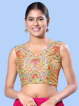 VAMAS - THE DESIGNER BLOUSES - Women Multi-Color Floral Embroidered Padded Stitched Blouse