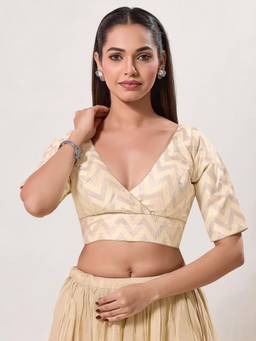 VAMAS - THE DESIGNER BLOUSES - Women Off White Woven Padded Stitched Blouse