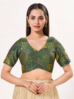 VAMAS - THE DESIGNER BLOUSES - Women Green Solid Woven Padded Stitched Blouse