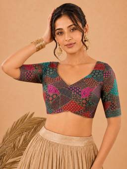 VAMAS - THE DESIGNER BLOUSES - Women Multi-Color Woven Padded Stitched Blouse