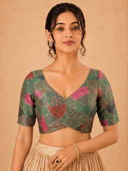 VAMAS - THE DESIGNER BLOUSES - Women Green Woven Padded Stitched Blouse