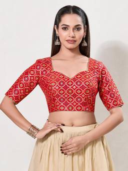 VAMAS - THE DESIGNER BLOUSES - Women Red Woven Padded Stitched Blouse