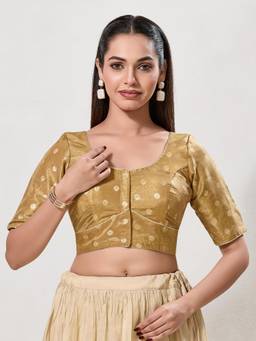 VAMAS - THE DESIGNER BLOUSES - Women Gold Woven Zari Work Padded Stitched Blouse