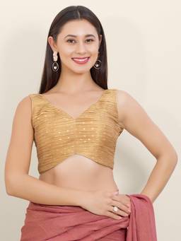 VAMAS - THE DESIGNER BLOUSES - Women Gold Textured Woven Padded Stitched Blouse