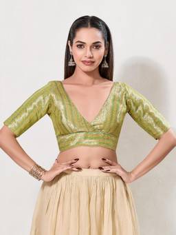 VAMAS - THE DESIGNER BLOUSES - Women Green Woven Padded Stitched Blouse