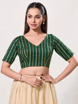 VAMAS - THE DESIGNER BLOUSES - Women Green Woven Padded Stitched Blouse