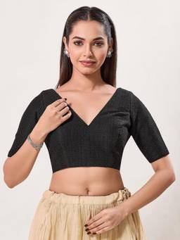 VAMAS - THE DESIGNER BLOUSES - Women Black Textured Woven Padded Stitched Blouse