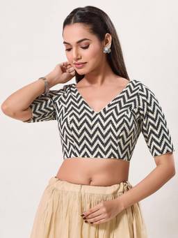 VAMAS - THE DESIGNER BLOUSES - Women Black Textured Woven Padded Stitched Blouse