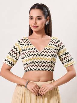 VAMAS - THE DESIGNER BLOUSES - Women Multi-Color Self Design Woven Padded Stitched Blouse