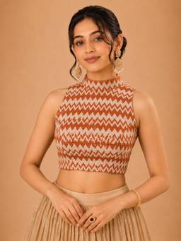 VAMAS - THE DESIGNER BLOUSES - Women Mustard Self Design Woven Padded Stitched Blouse