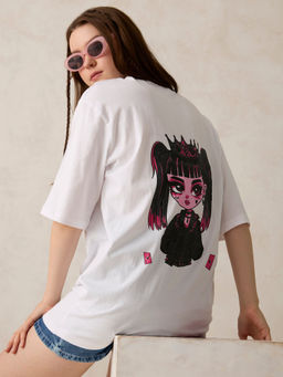 Outzidr - White Cotton Graphic Oversized Street Wear T-Shirt