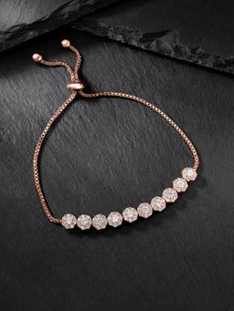 Peora - Cubic Zirconia Studded Rose Gold Plated Adjustable Bracelet
