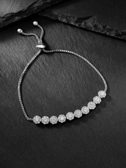 Peora - Cubic Zirconia Studded Silver Plated Adjustable Bracelet