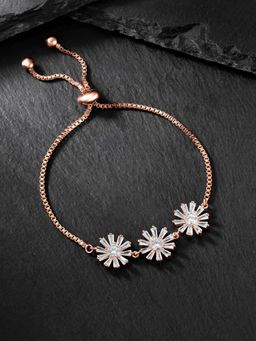 Peora - Cubic Zirconia Studded Rose Gold Plated Adjustable Charm Bracelet